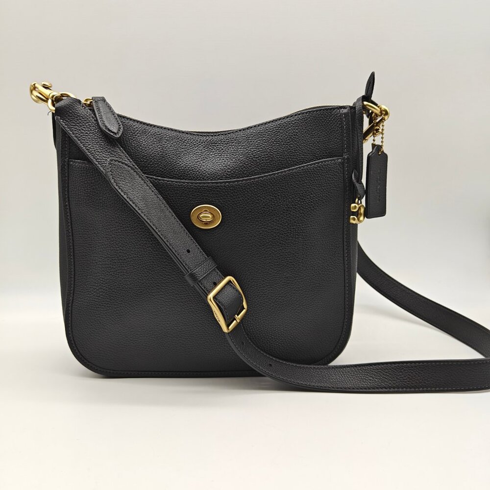 COACH Chaise pebbled leather women's large crossbody + Dust bag - BLACK - Picture 8 of 14